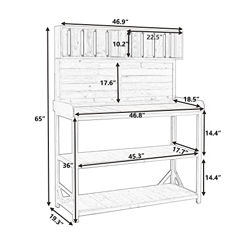 Green Wooden Potting Bench Table with Storage Shelves H14465