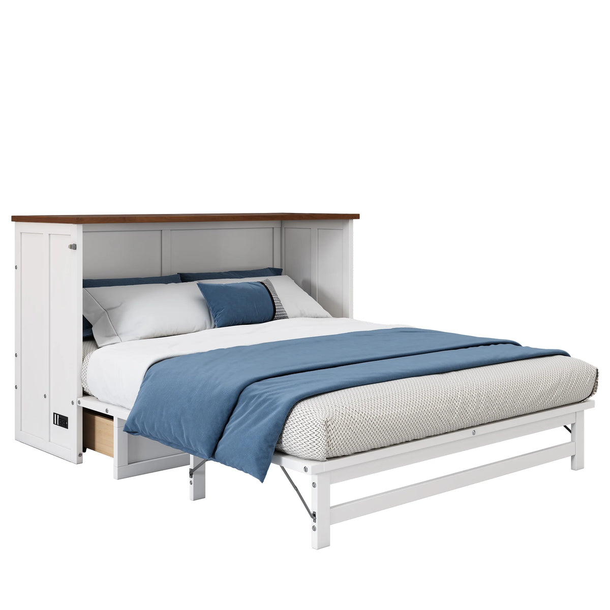 Queen Size Murphy Bed with Storage Drawer and Charging Station M33421