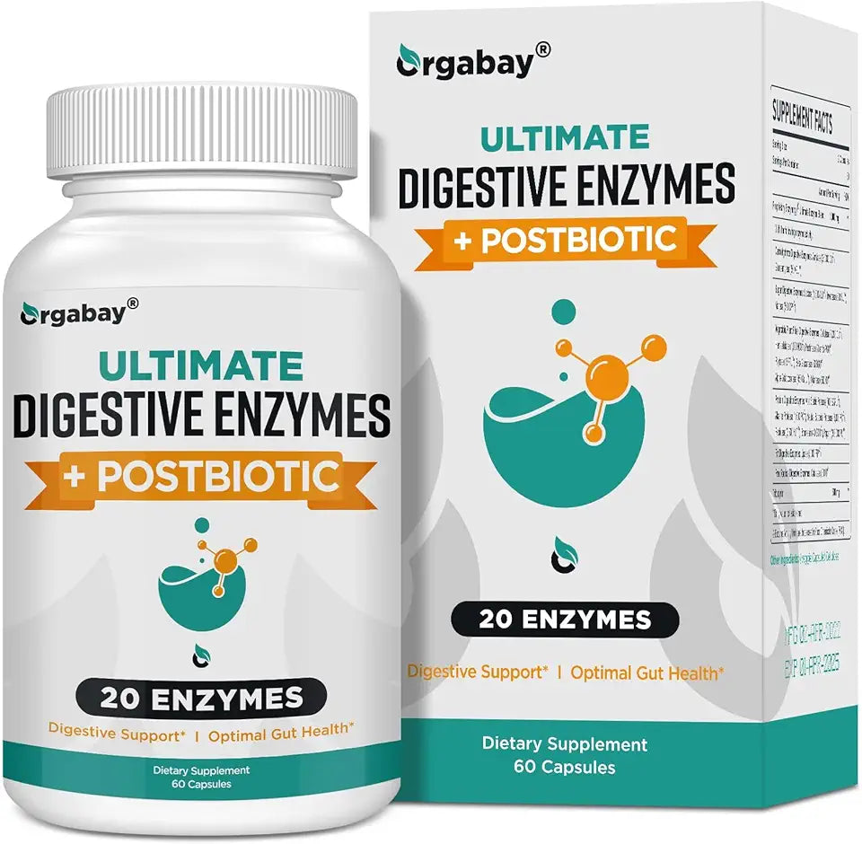 Digestive Enzymes 1000mg with Postbiotics, 20 Enzyme Blend, 60 Veggie Capsules W5486