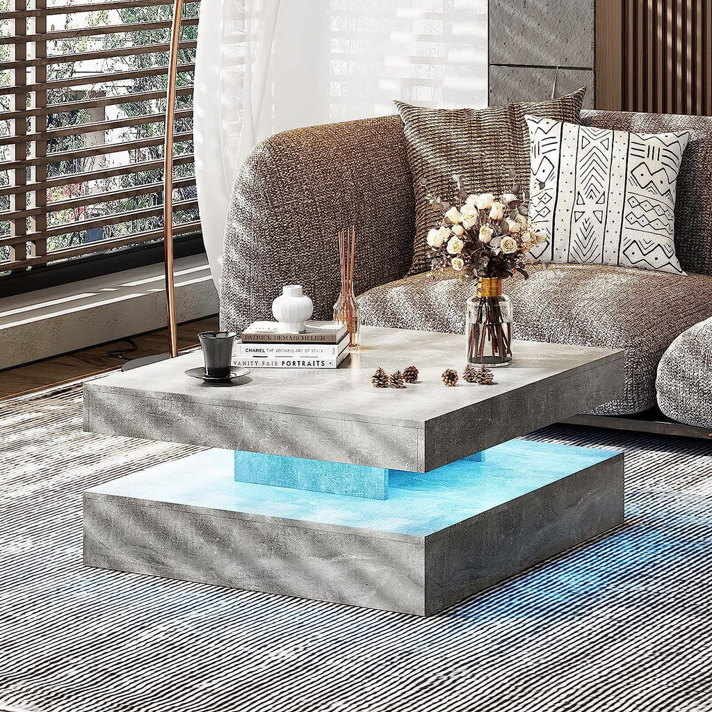 2 Tier Square LED Coffee Table with 16 RGB Lights U7374