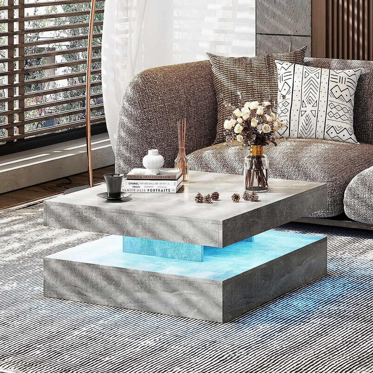 2 Tier Square LED Coffee Table with 16 RGB Lights U7374