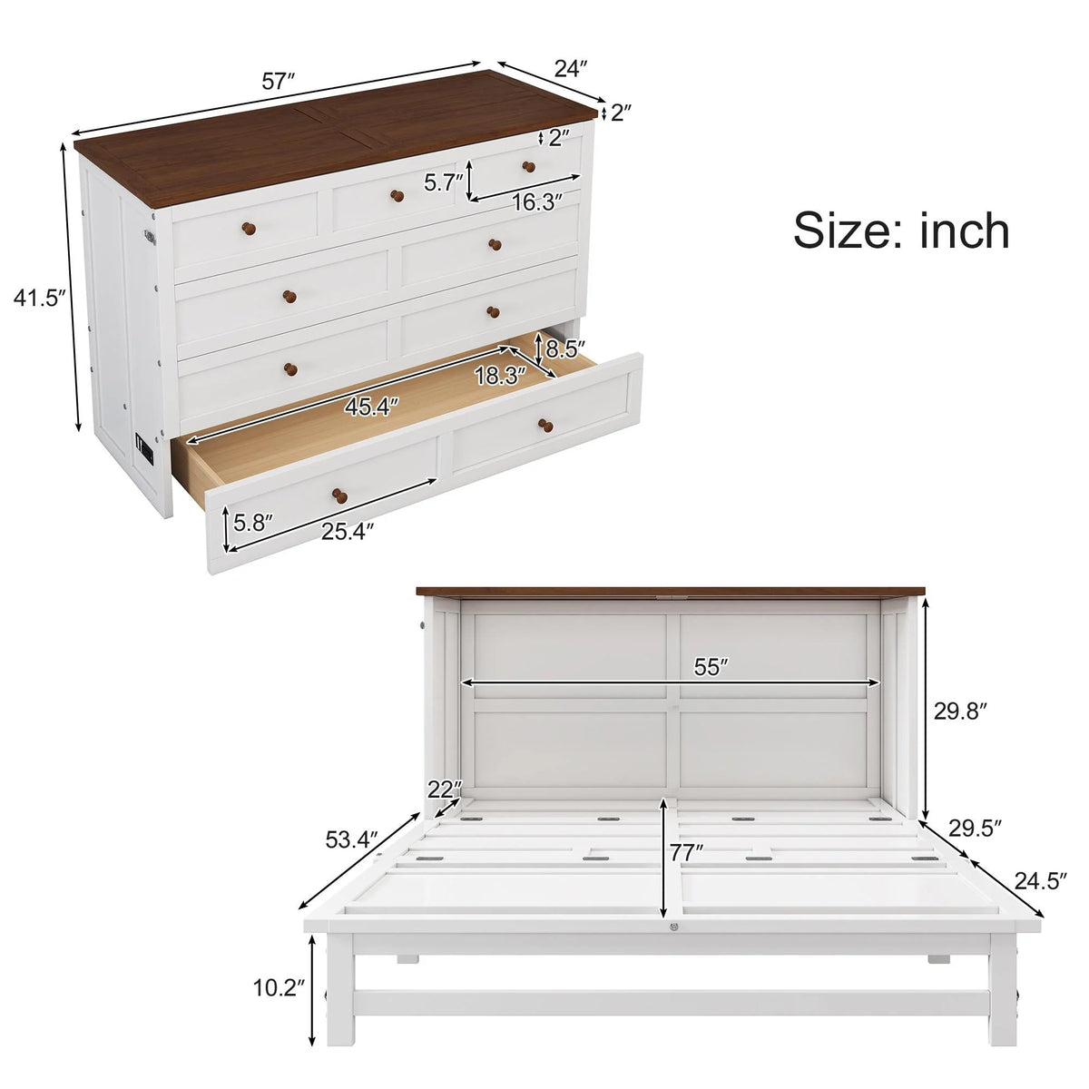 Queen Size Murphy Bed with Storage Drawer and Charging Station M33421