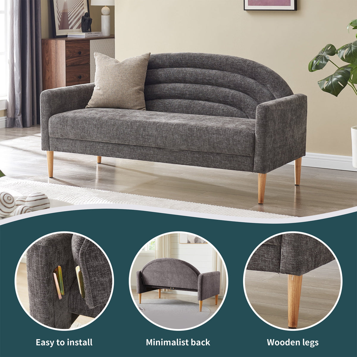 65" Grey Upholstered Three-seater Sofa D706182