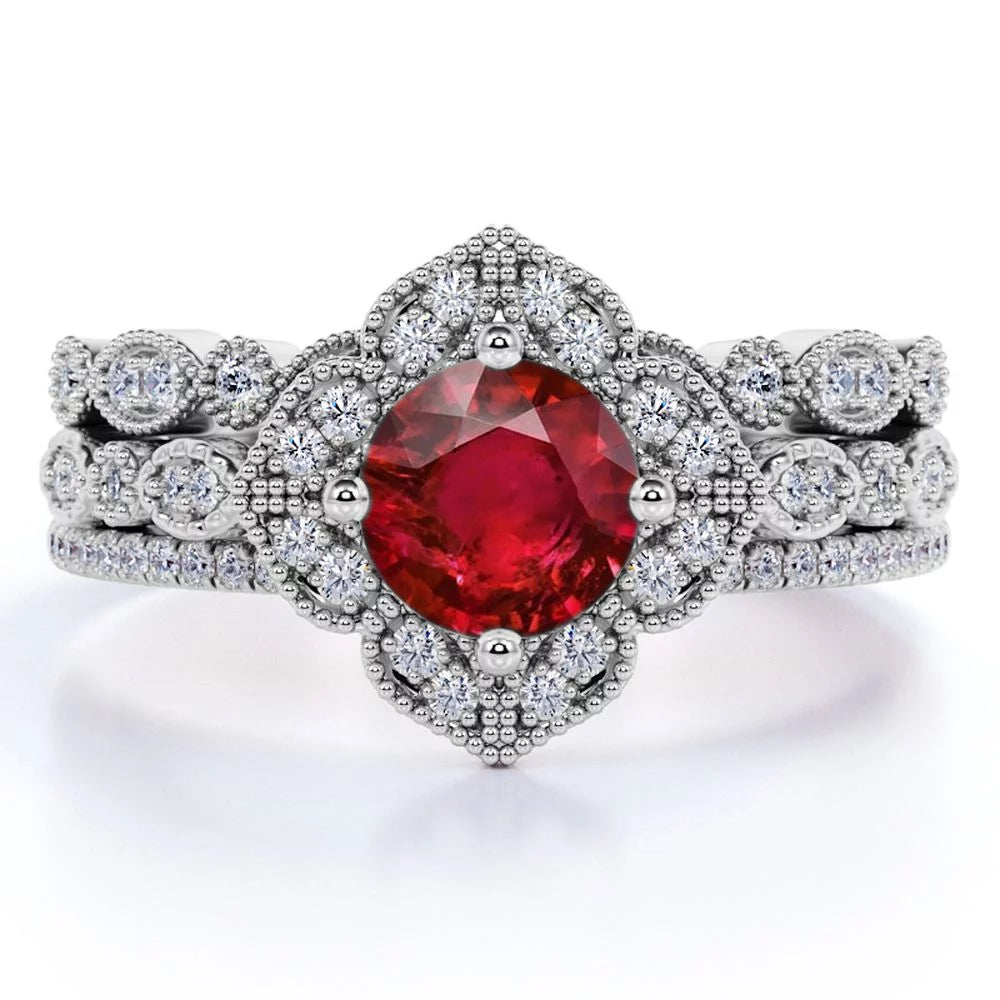 2.25 Carat Round Cut Lab Created Ruby Trio Set S547595
