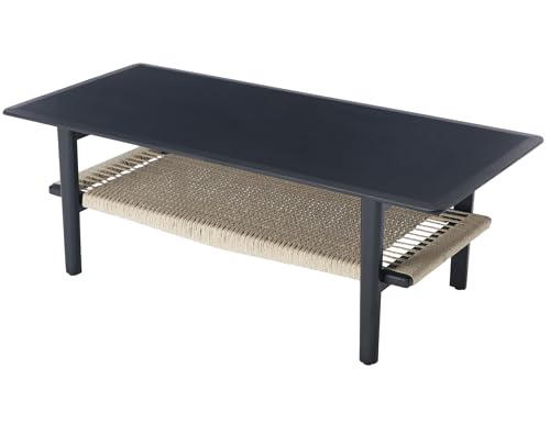 Farmhouse 2-Tier Coffee Table with Rattan Storage Shelf E637946