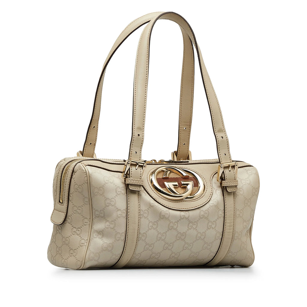 White Calf Leather Boston Bag G35466