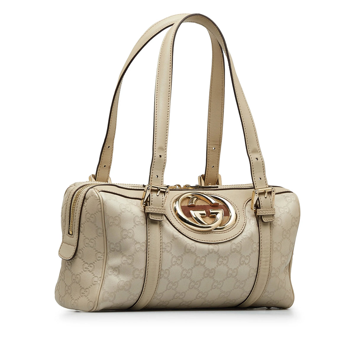 White Calf Leather Boston Bag G35466