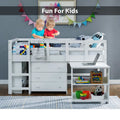 White Twin Size Low Loft Bed with Desk and Storage M91966