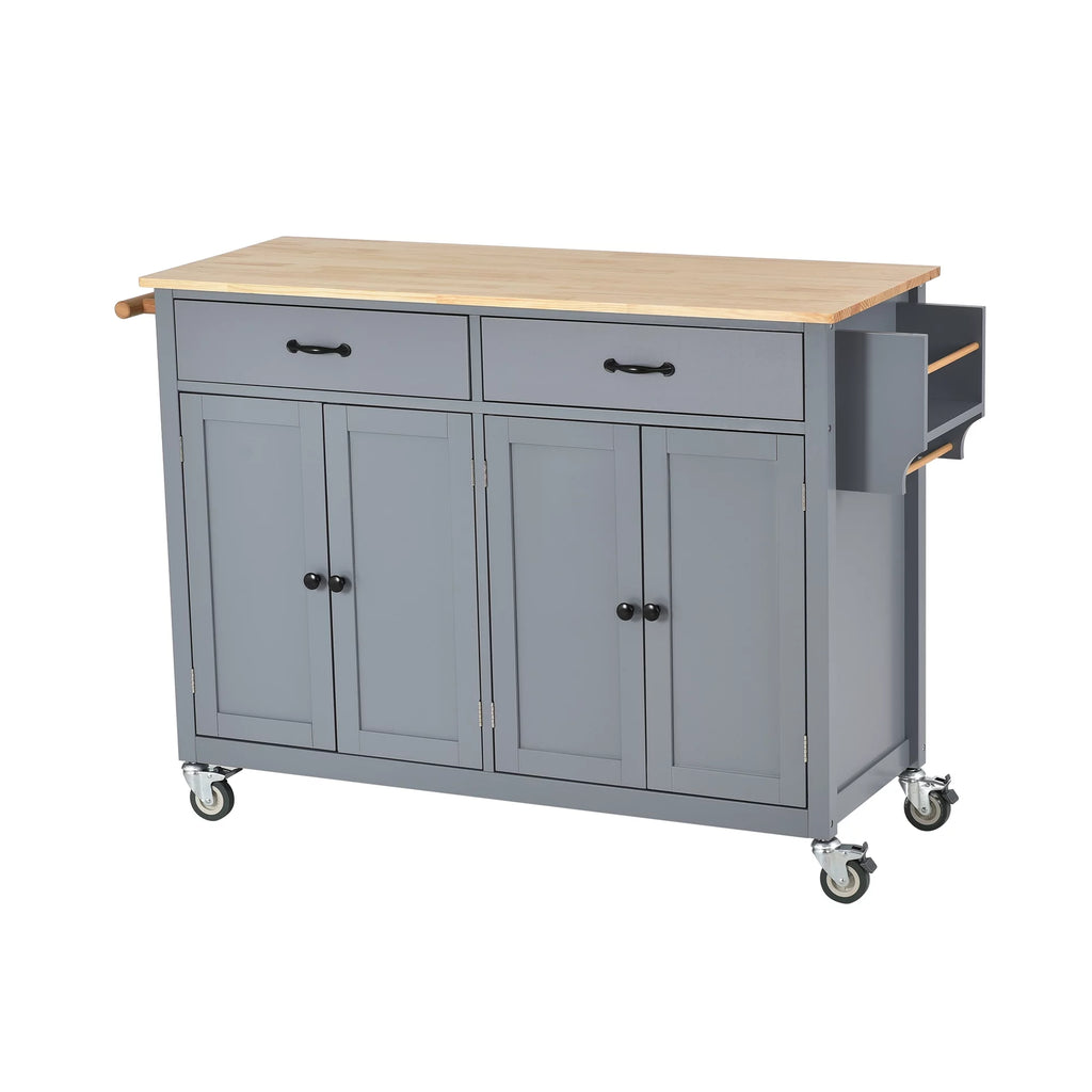 Gray Kitchen Island Cart with Wood Top and Locking Wheels C3274