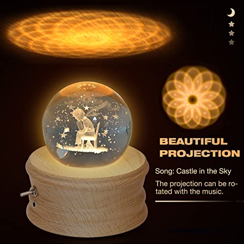 3D Crystal Ball Music Box with LED Light and Rotating Wooden Base L781