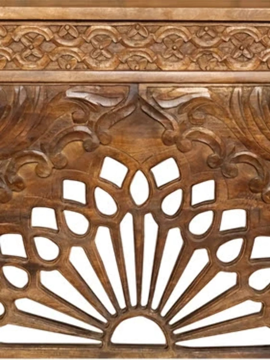 Brown Floral Hand Carved Console Table Q2139