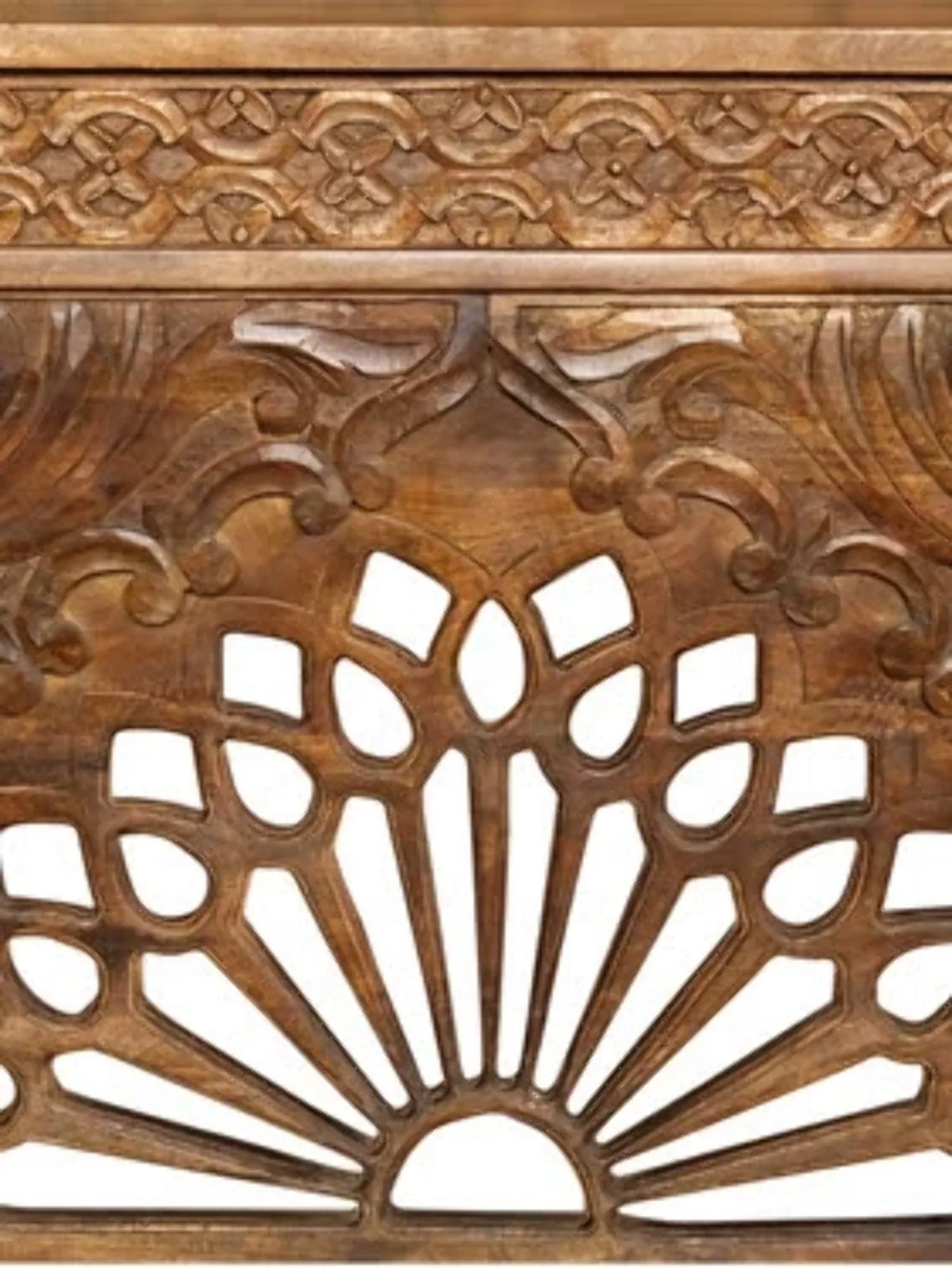 Brown Floral Hand Carved Console Table Q2139