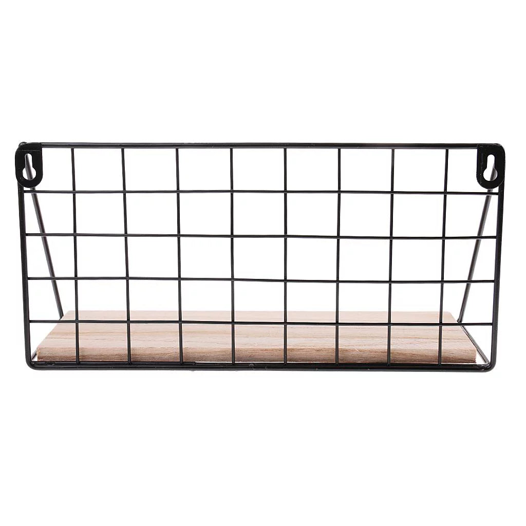 Rectangle Wall Shelf Unit, Wooden and Black Metal Floating Shelves C1090