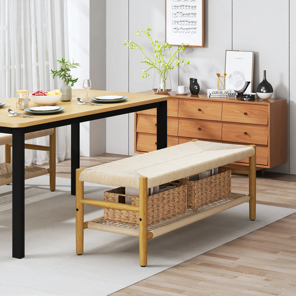 39 inch Rattan Storage Bench with 2 Baskets L52367