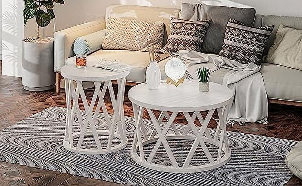 Antique White Round Wood End Table C7391