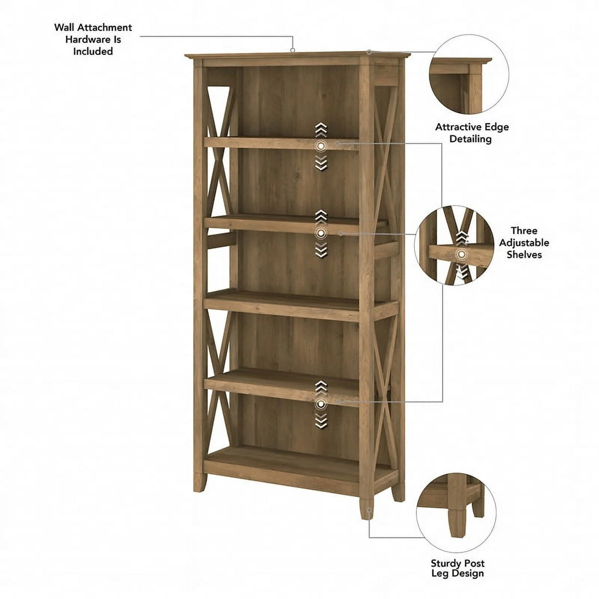 Reclaimed Pine Engineered Wood L Desk with Drawers and Bookcase H41465