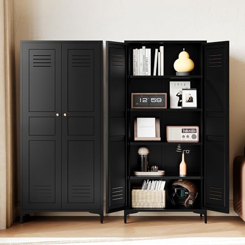 White Storage Cabinet with Doors and Adjustable Shelves M197