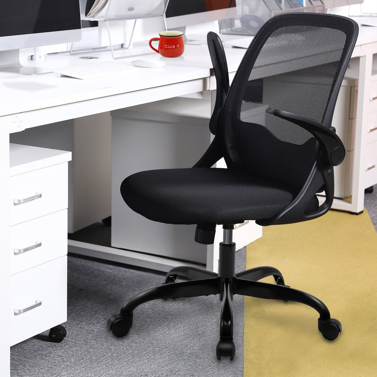 Black Ergonomic Mesh Office Chair with Flip-up Armrests L8525