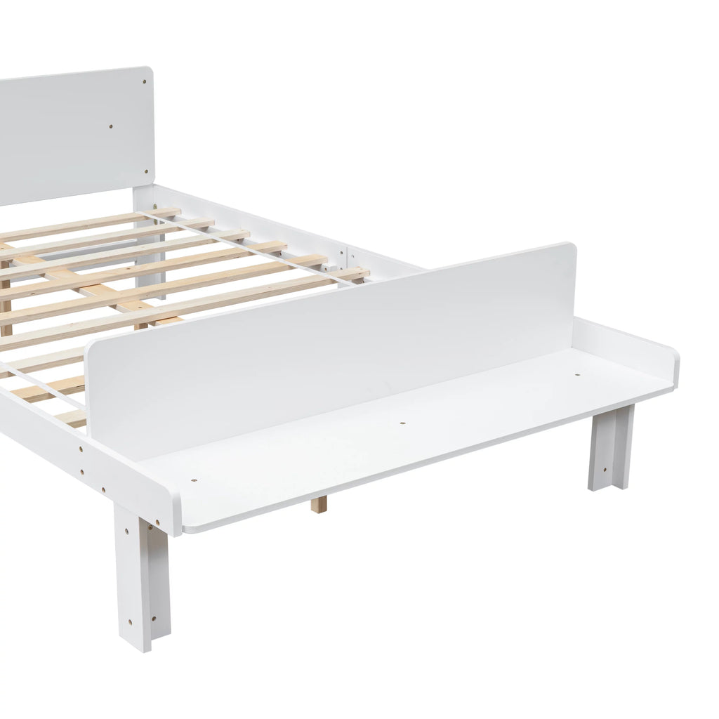 White Wood Platform Bed Frame with Headboard and Footboard Bench X15239