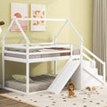 Twin Over Twin Wood House Bunk Bed with Slide and Storage Staircase O602