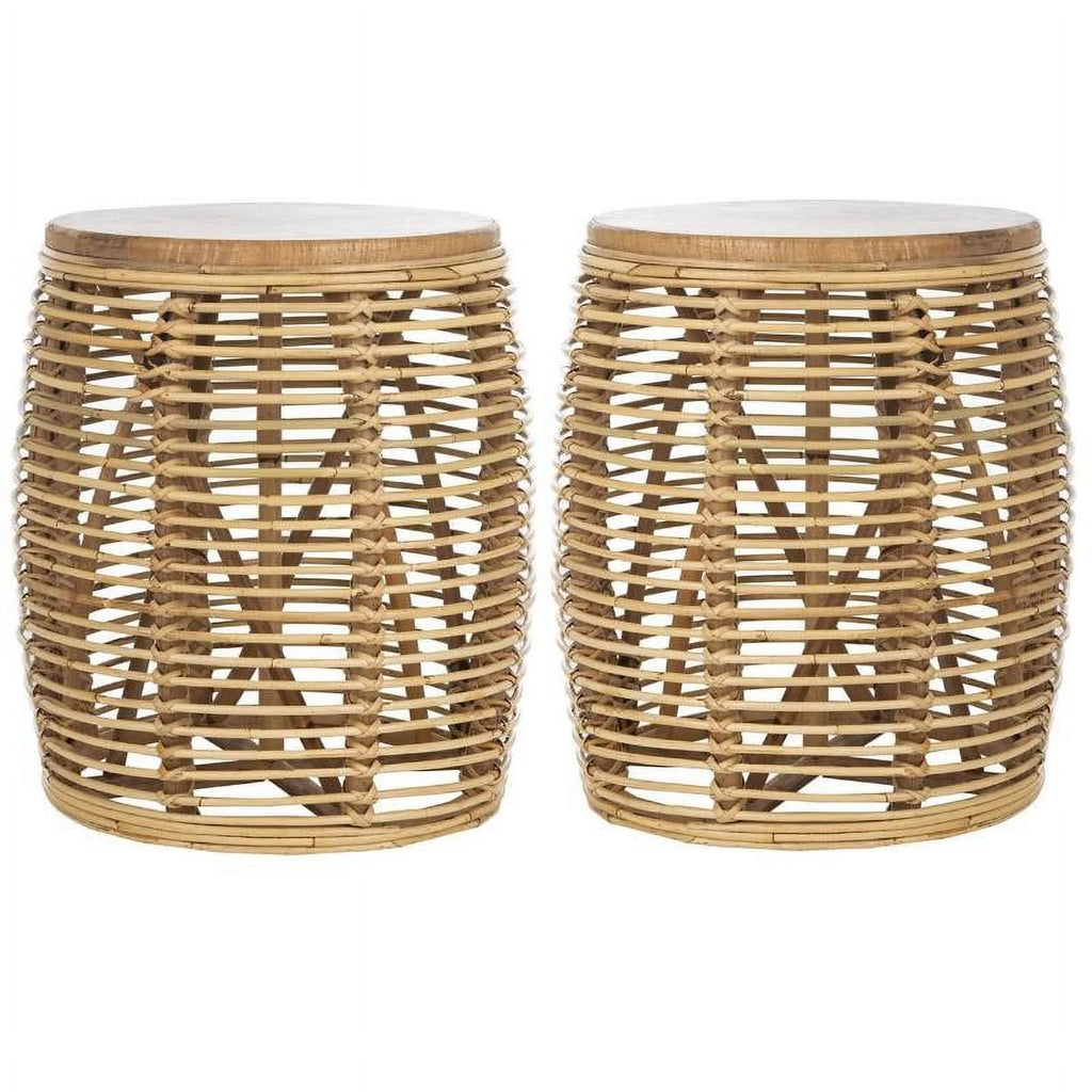 18" Round Rattan Accent End Table Set of 2 F124