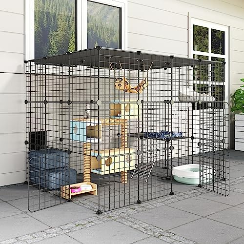 Outdoor Cat Cages Enclosure with Enter Door, 55.1Lx41.3Wx41.3H Cat House Playpen H209270