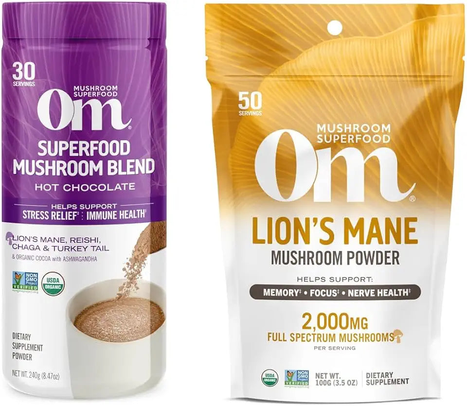 Hot Chocolate Blend Mushroom Powder and Lion’s Mane Organic Mushroom Powder Bundle B6485