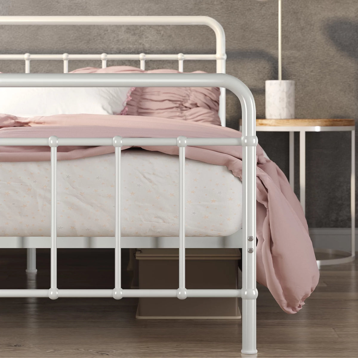 White Full Metal Platform Bed Frame D8257
