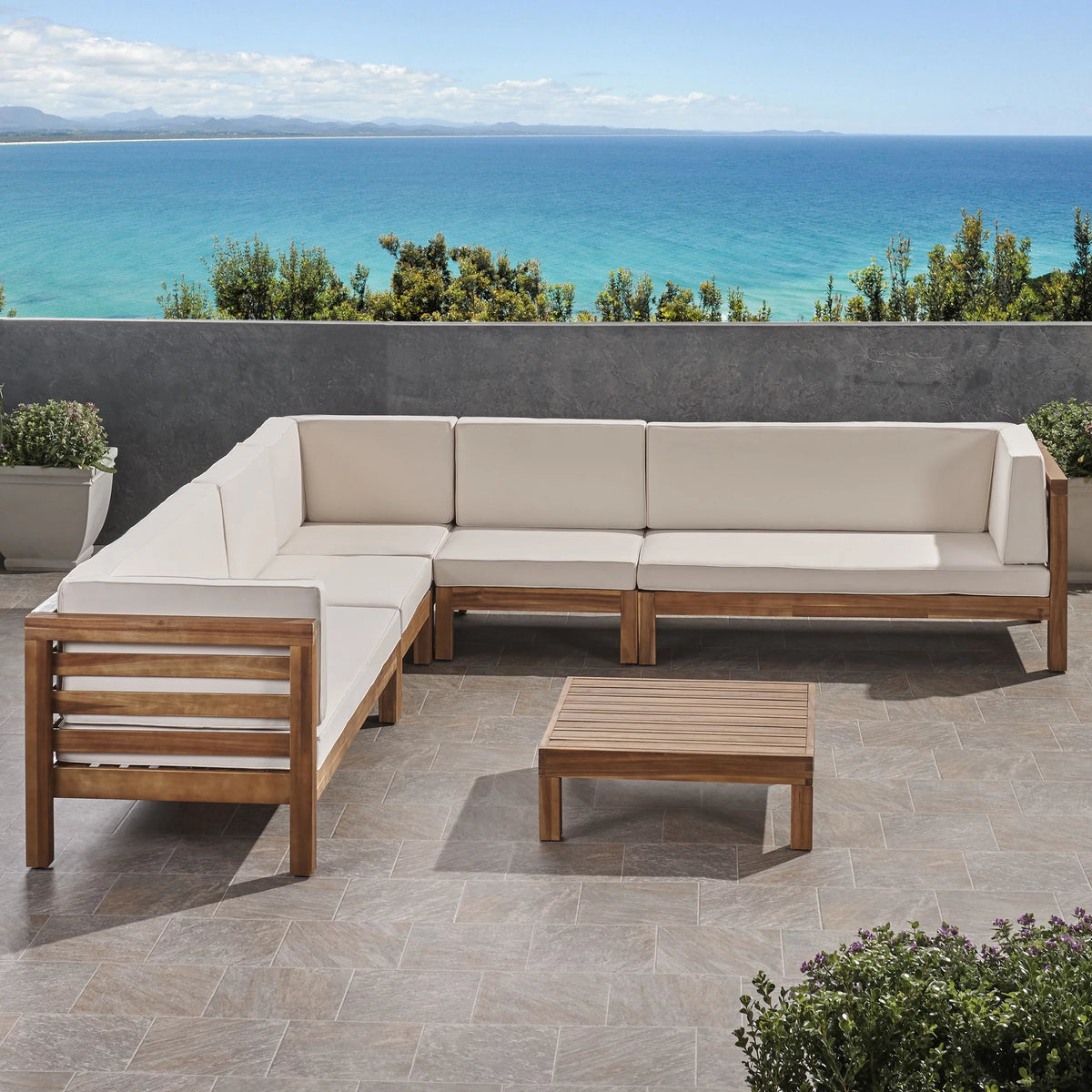 7 Seater Acacia Wood Sectional Sofa Set M42580