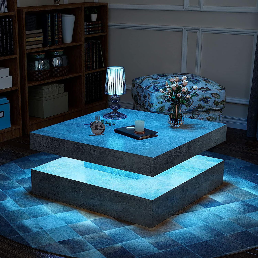 2 Tier Square LED Coffee Table with 16 RGB Lights U7374