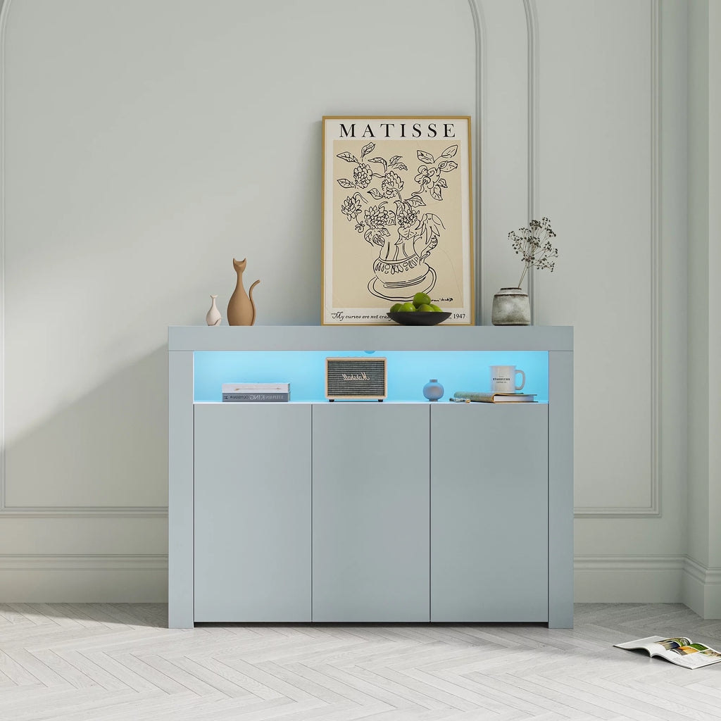 Black High Gloss Sideboard Storage Cabinet with LED Light T676943