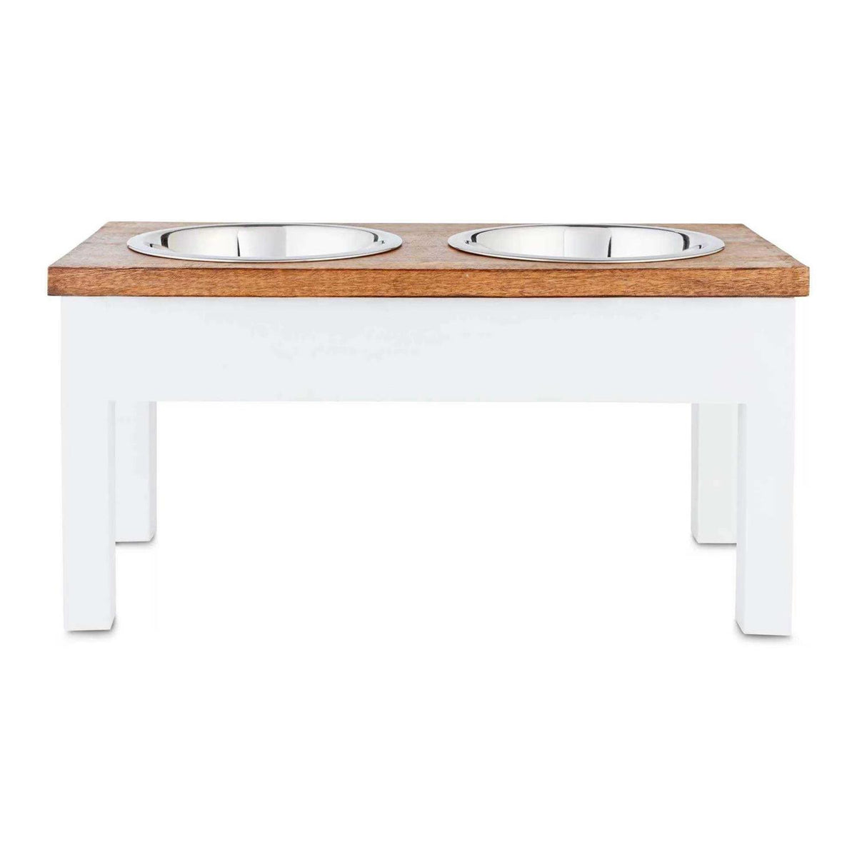 White Wood Elevated Double Diner Dog Feeder B34240