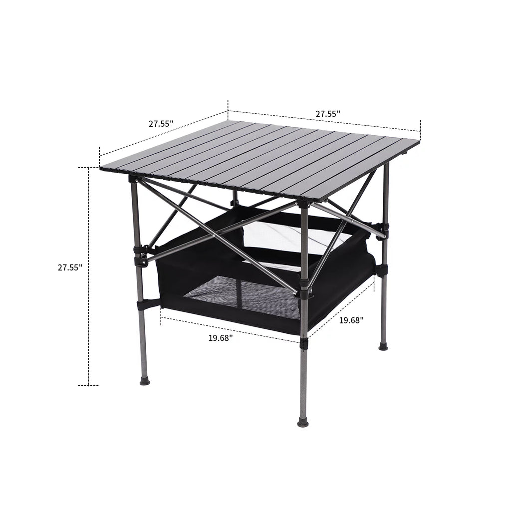 Portable Square Folding Table with Carrying Bag, Roll-up Top, Aluminum Frame, Black W35512