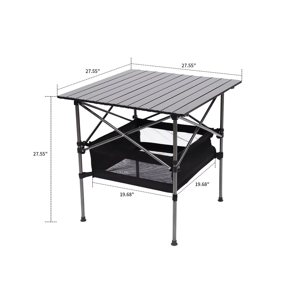 Portable Square Folding Table with Carrying Bag, Roll-up Top, Aluminum Frame, Black W35512
