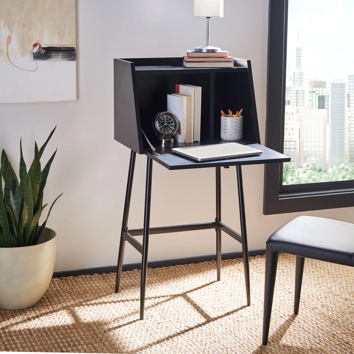 Black Modern Secretary Writing Desk L3444