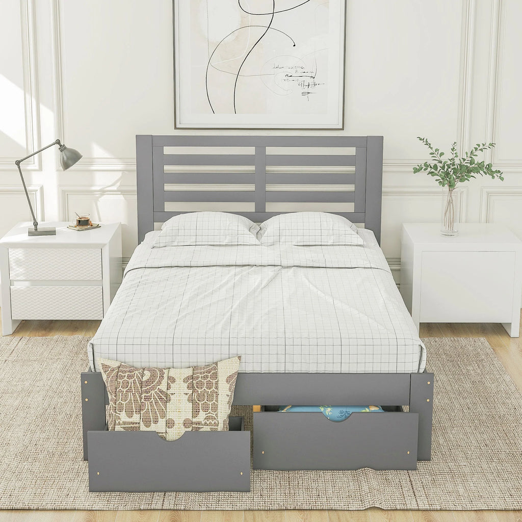 Full Size Platform Bed with Drawers Gray F3263