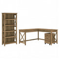 Reclaimed Pine Engineered Wood L Desk with Drawers and Bookcase H41465