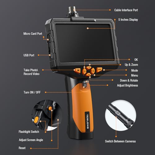 Dual Lens Borescope Camera with Light 1080P Waterproof Flexible Endoscope G1555