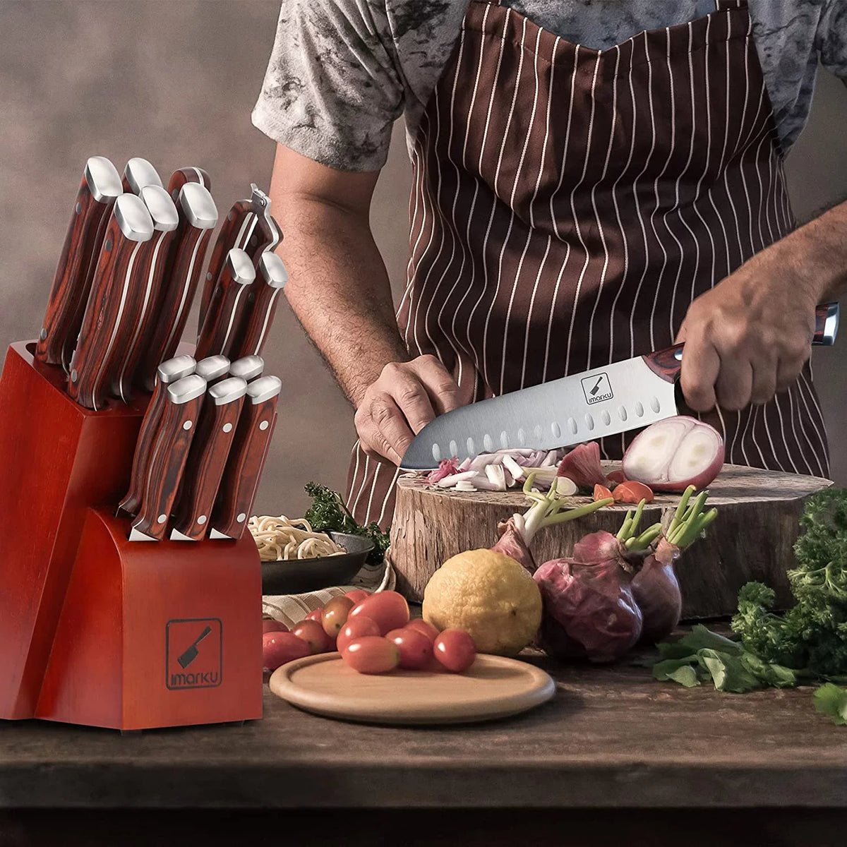 16-Piece Japanese Kitchen Knife Set with Block O830894