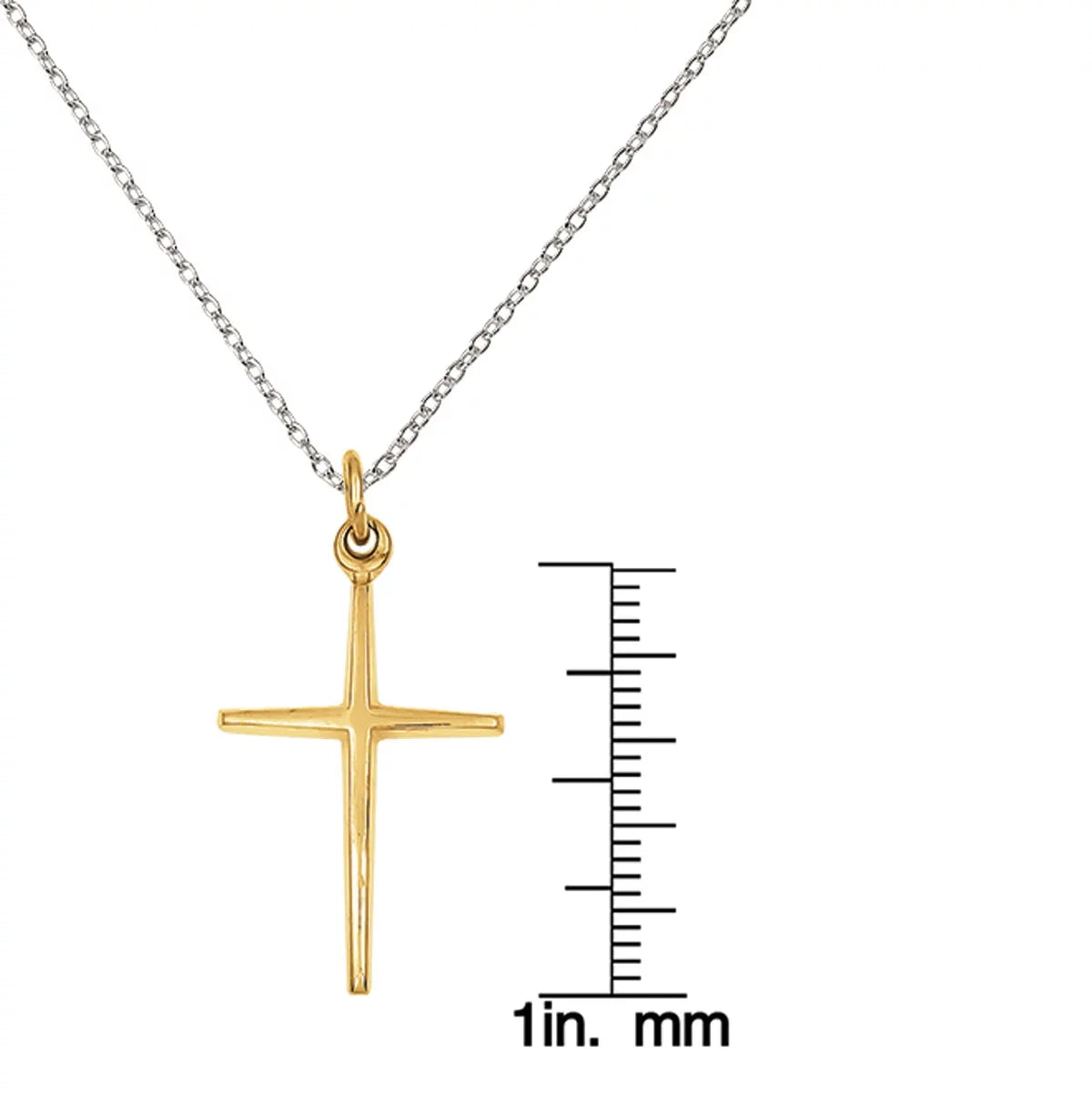 Sterling Silver and 24 Karat Gold-plated Cross Charm with 18-inch Cable Chain R755
