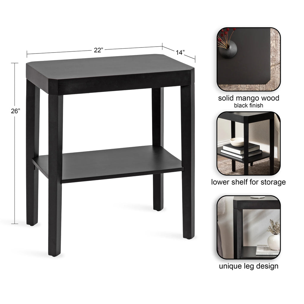 Black Two-Tier Wood Side Table F49142