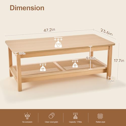 47.2'' 2-Tier Solid Wood PE Rattan Coffee Table X261