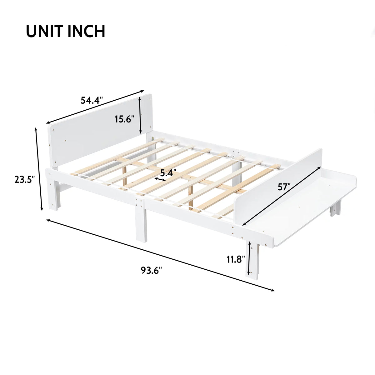 White Wood Platform Bed Frame with Headboard and Footboard Bench X15239