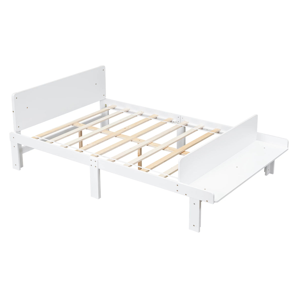 White Wood Platform Bed Frame with Headboard and Footboard Bench X15239