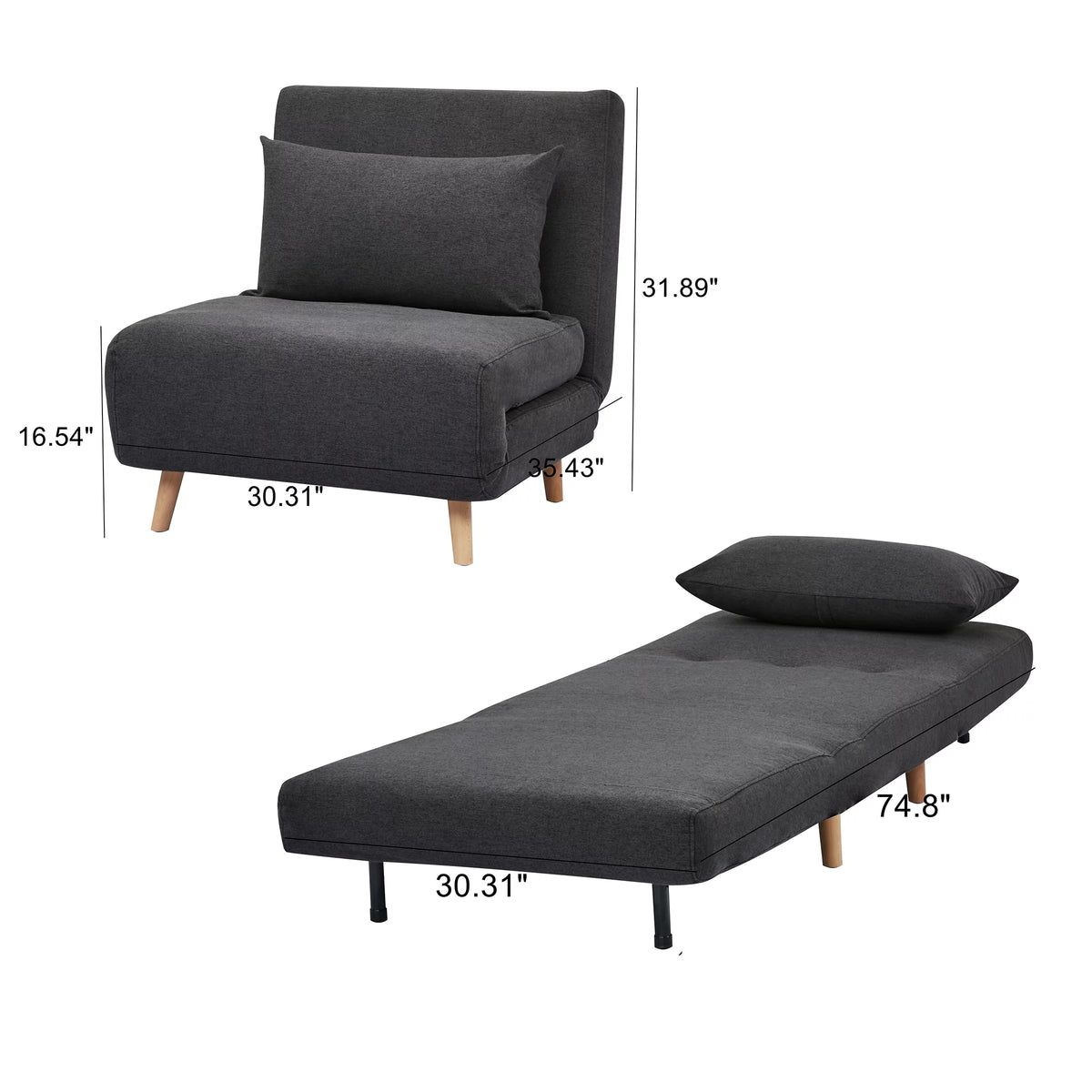 Dark Gray Futon Chair Set of 2 X9558