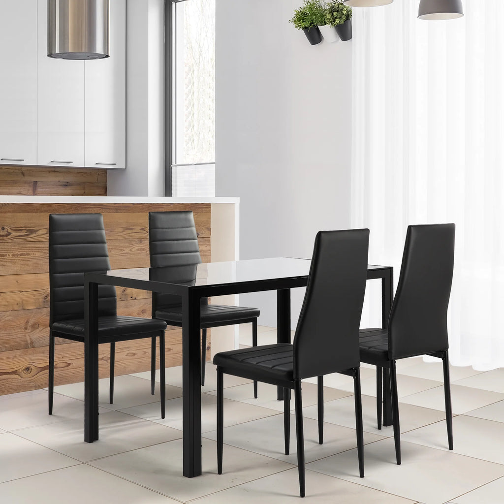 5 Pieces Tempered Glass Dining Table Set with 4 Faux Leather Chairs M53094