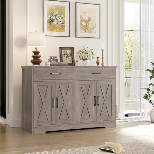 Black Rustic Brown Buffet Cabinet with Drawers and Shelves C267