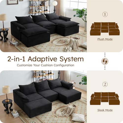 Black U Shaped Sectional Couch with 2 Movable Chaise C868267