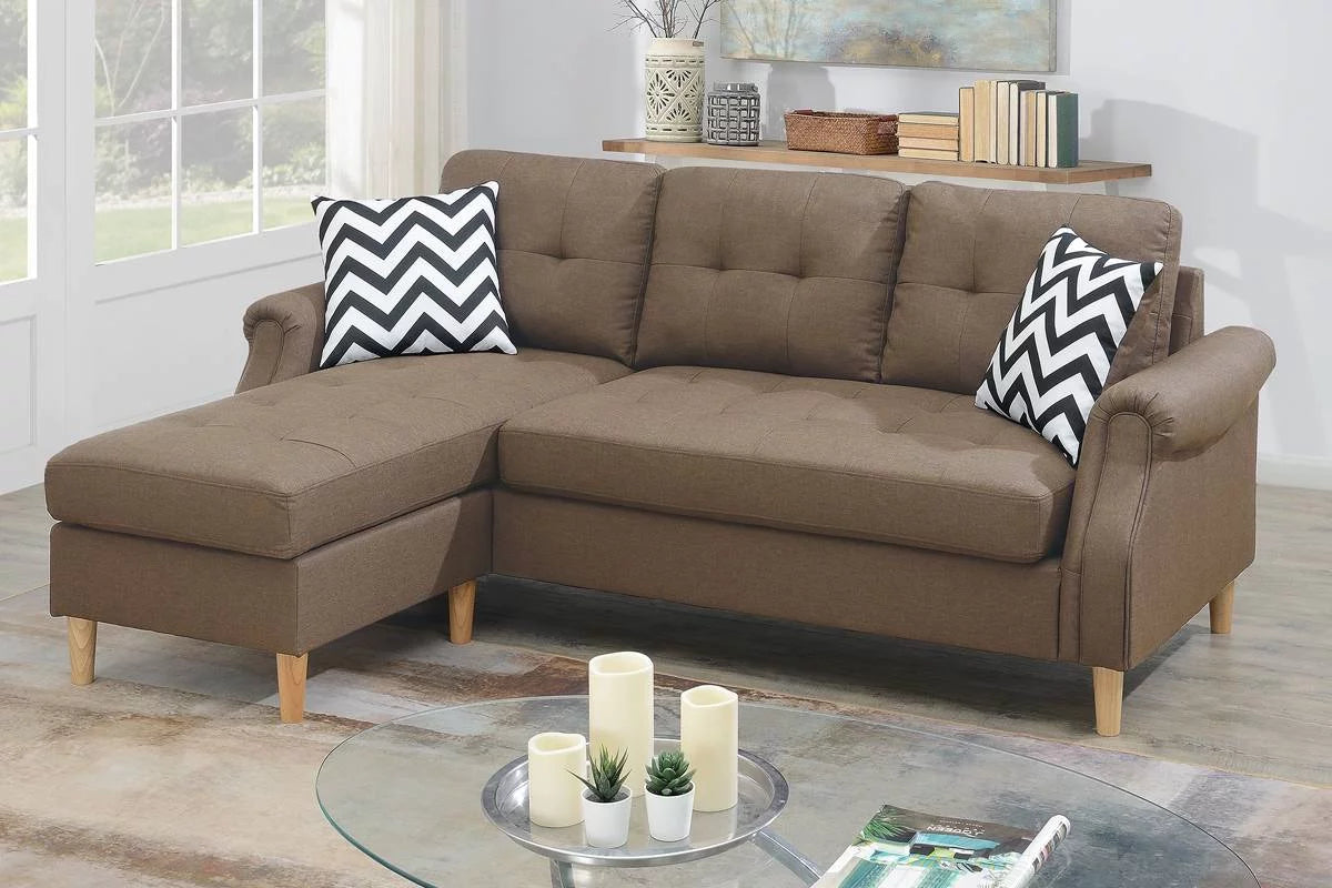 Reversible Sectional Sofa Set Polyfiber Light Coffee Cushion G6077
