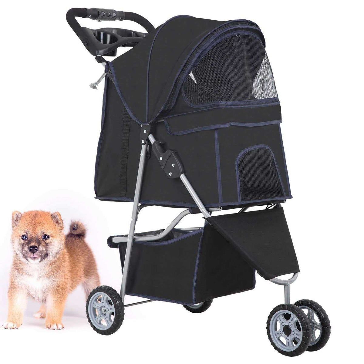 Pet Stroller Cat Dog Cage Folding Carrier W34100
